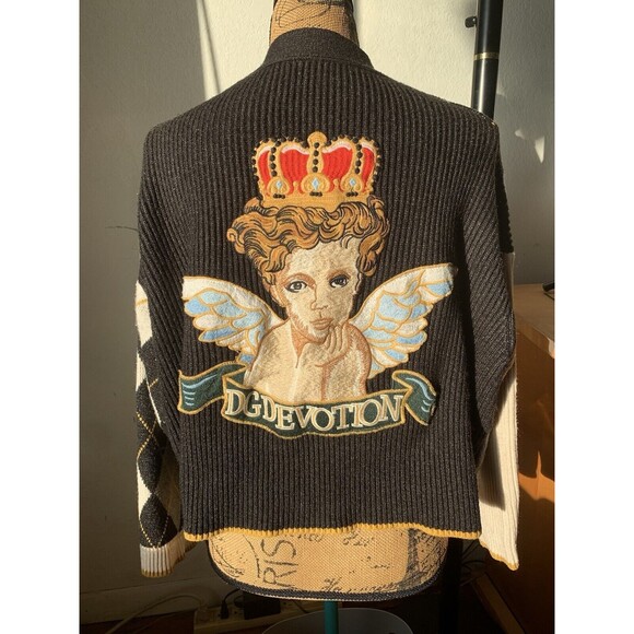 OOAK? Harlequin Crop Top Joker Devolution Cable Knit CARDIGAN Sweater Size 3X - Picture 1 of 12